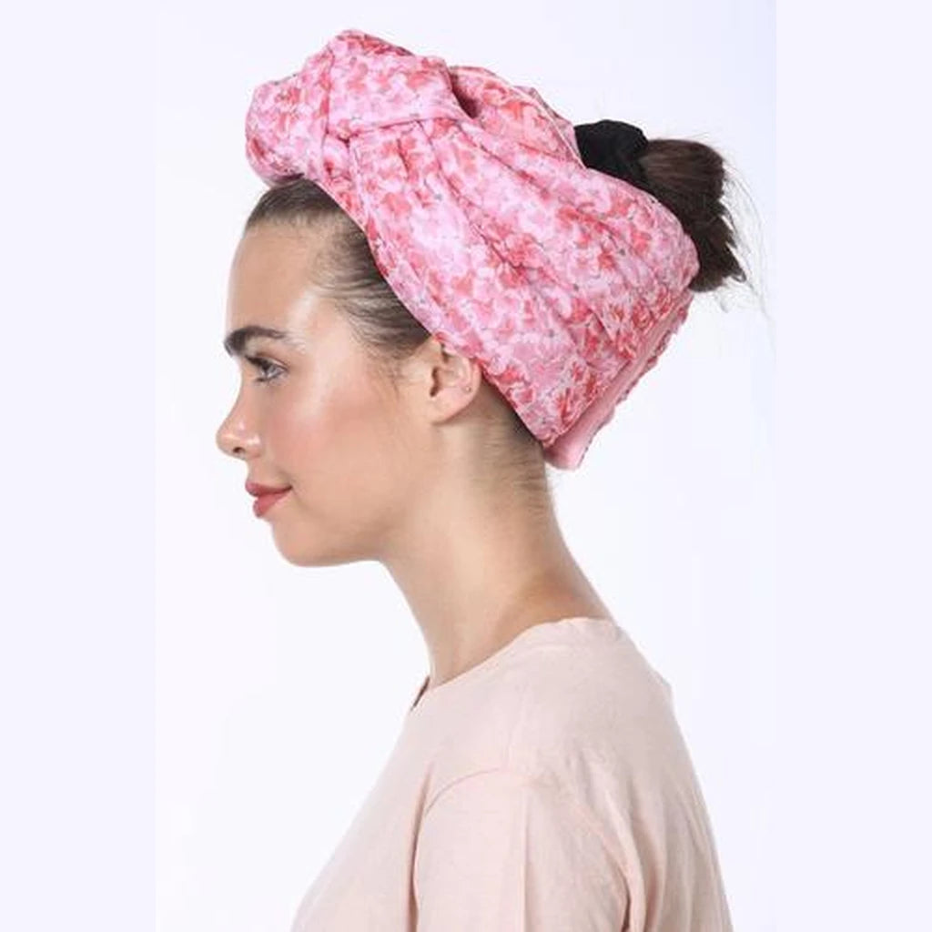 Pink & Red Floral Silk Turban Headwrap with Volume – Partial / Full Coverage