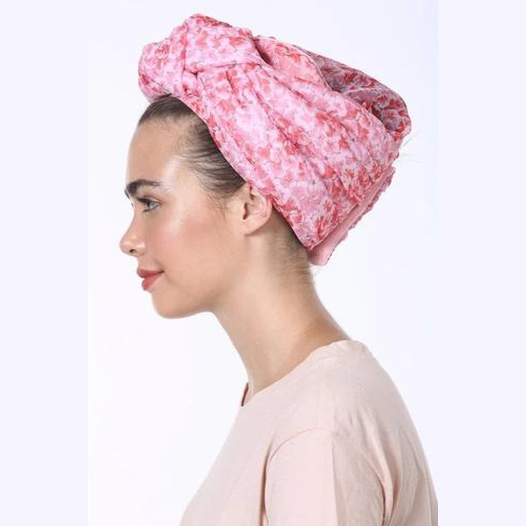 Pink & Red Floral Silk Turban Headwrap with Volume – Partial / Full Coverage