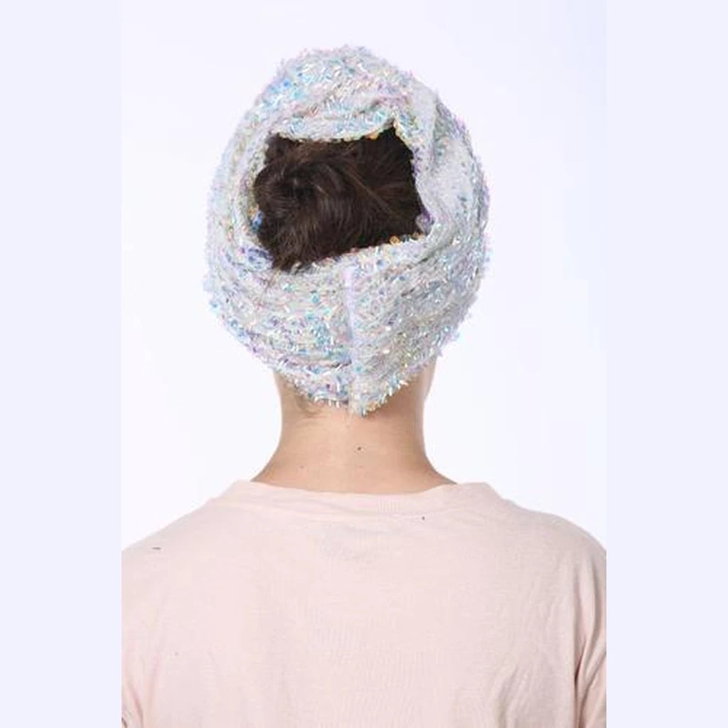 Partial & Full Coverage Volume Turban Head Covering – Silver Sequin Celebration
