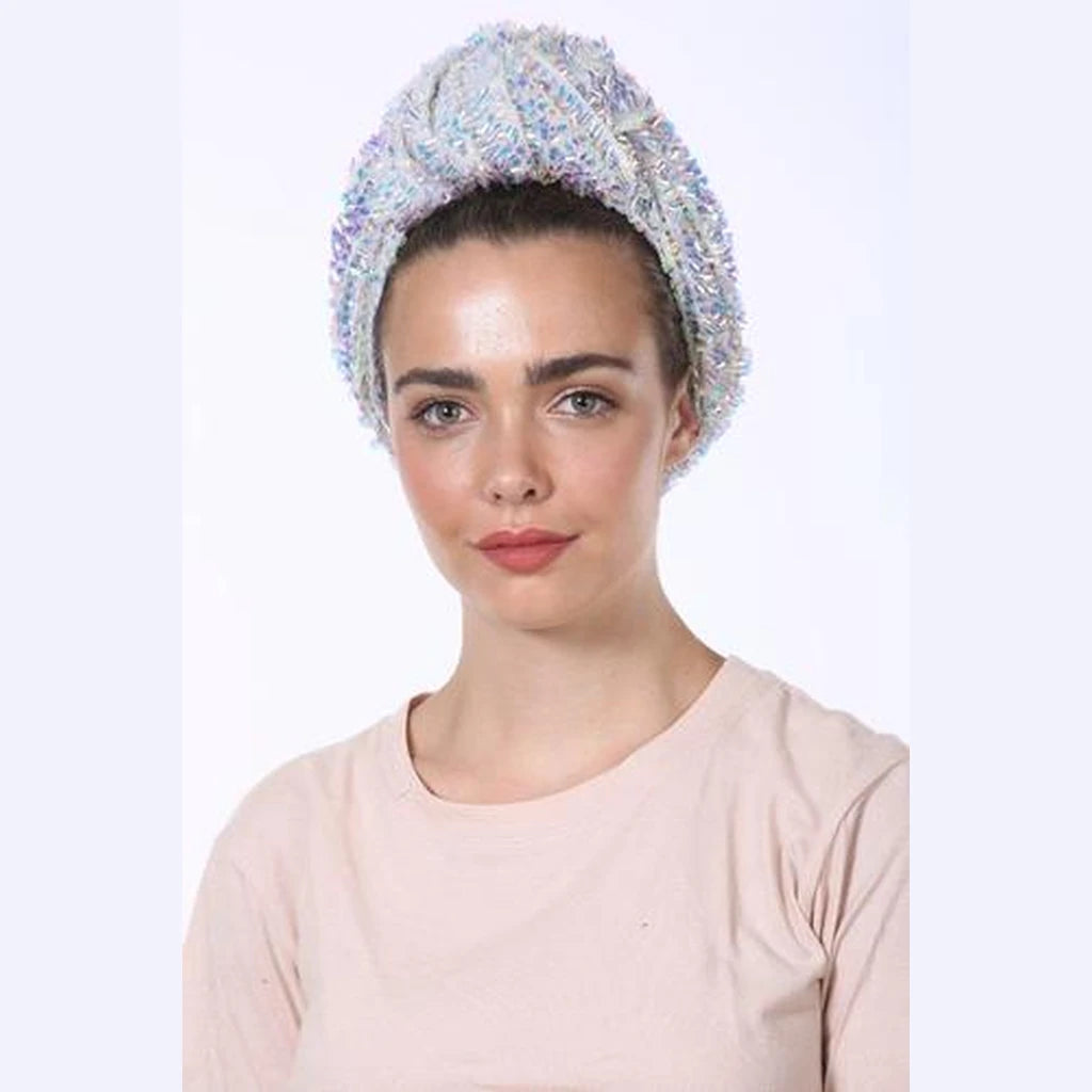 Silver Sequin Celebration Partial / Full Coverage Turban Headwrap with Volume