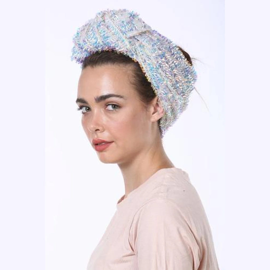 Silver Sequin Celebration Partial / Full Coverage Turban Headwrap with Volume