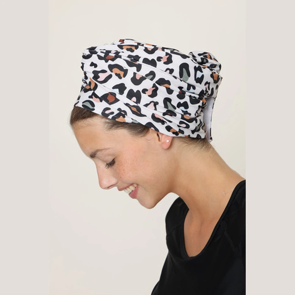 Wide/Full Water Turban – White Leopard Print