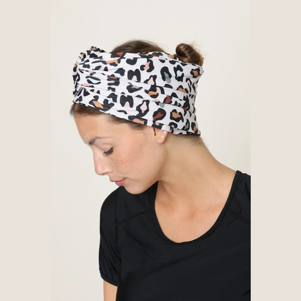 Wide/Full Water Turban – White Leopard Print