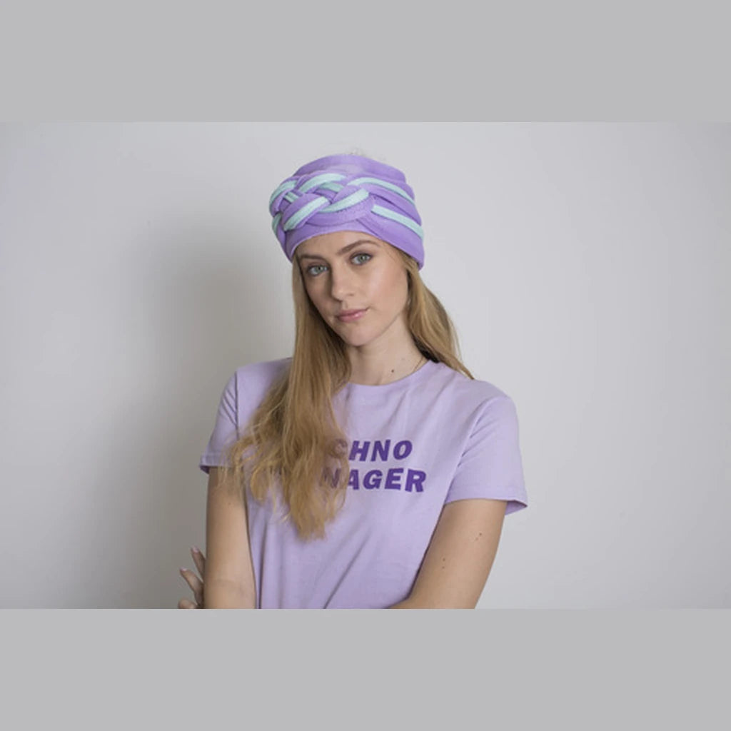 Purple & Light Blue Braided Mesh Turban Headwrap