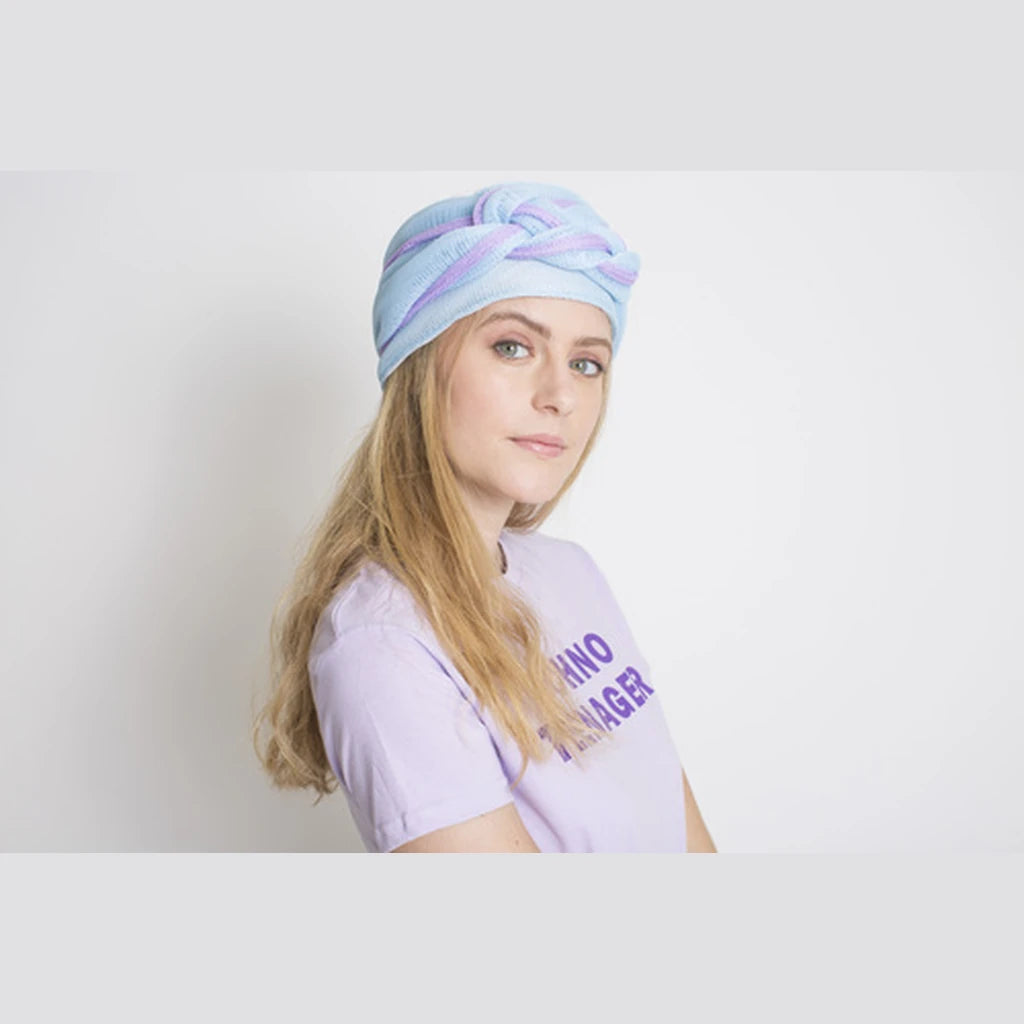 Light Blue & Purple Braided Mesh Turban Headwrap