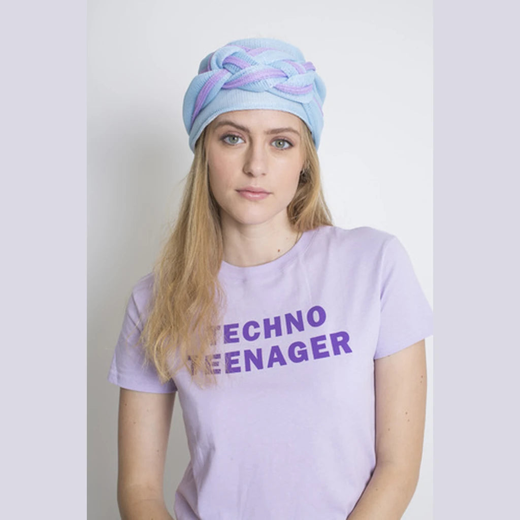 Light Blue & Purple Braided Mesh Turban Headwrap