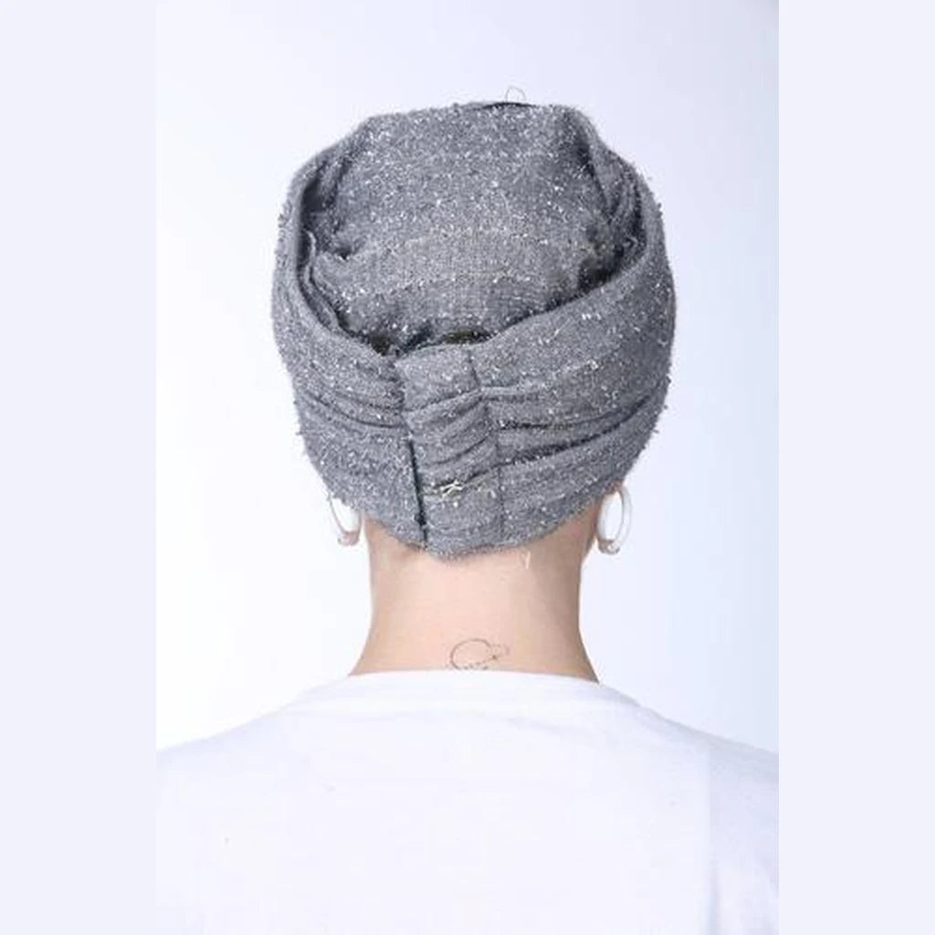 Gray with Silver Accents Partial / Full Coverage Turban Headwrap