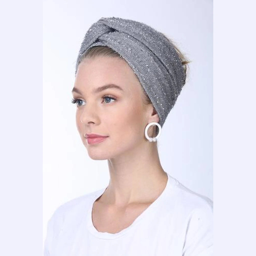 Gray with Silver Accents Partial / Full Coverage Turban Headwrap