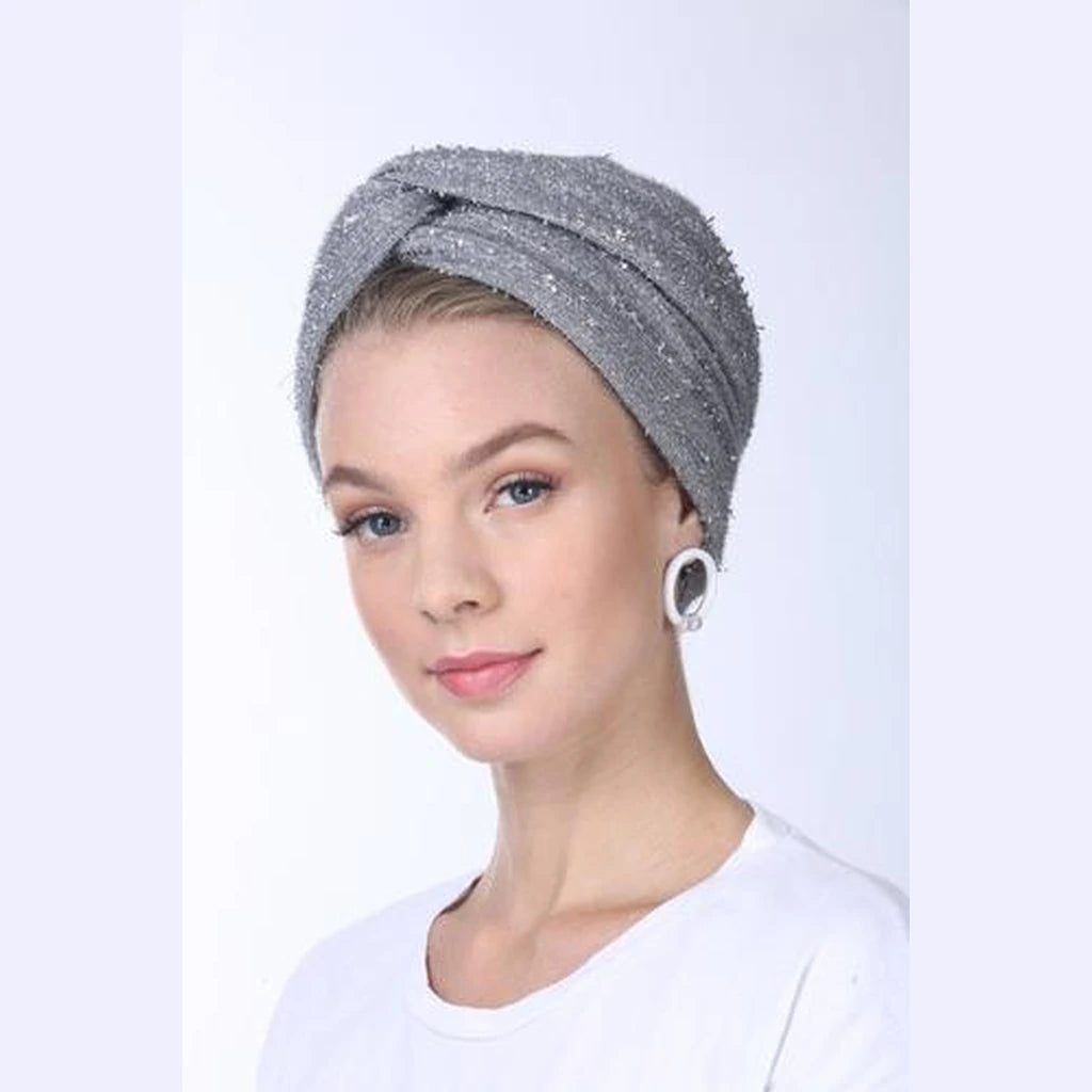 Gray with Silver Accents Partial / Full Coverage Turban Headwrap