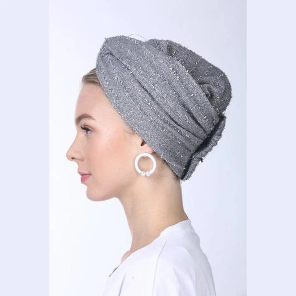 Gray with Silver Accents Partial / Full Coverage Turban Headwrap
