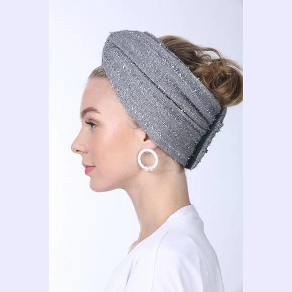 Gray with Silver Accents Partial / Full Coverage Turban Headwrap