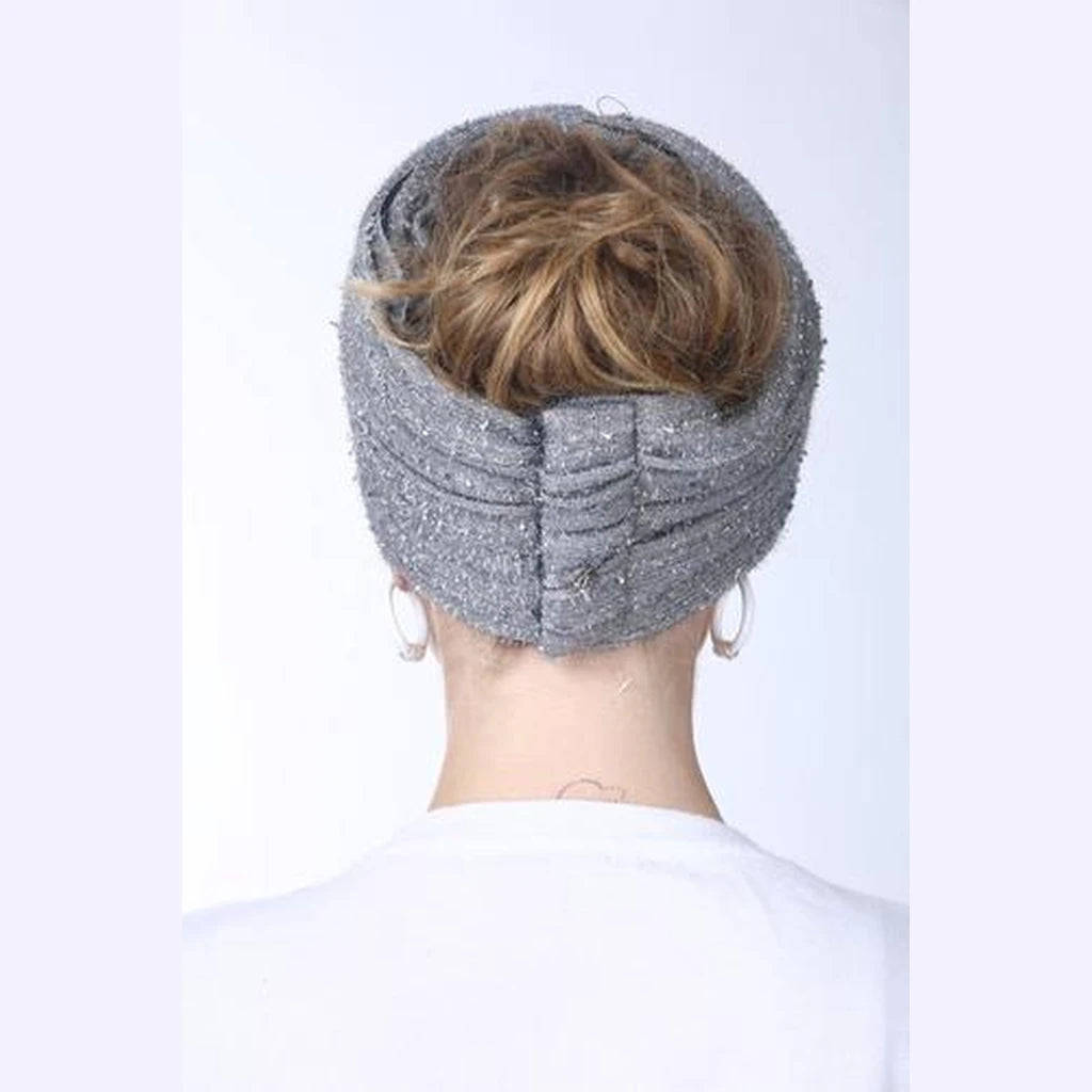 Gray with Silver Accents Partial / Full Coverage Turban Headwrap